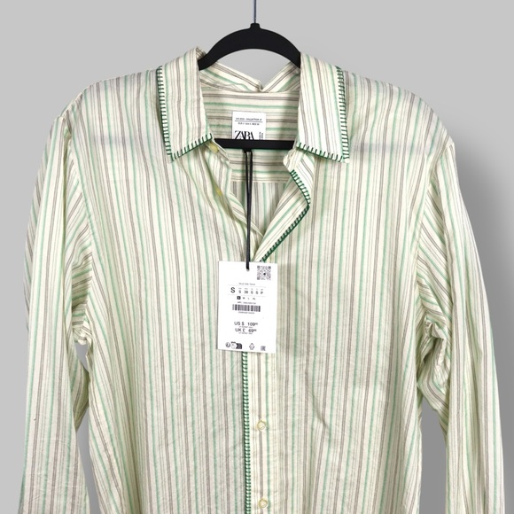 Zara Other - Zara Green Striped Button Up Shirt Men’s Small NWT Lightweight Casual